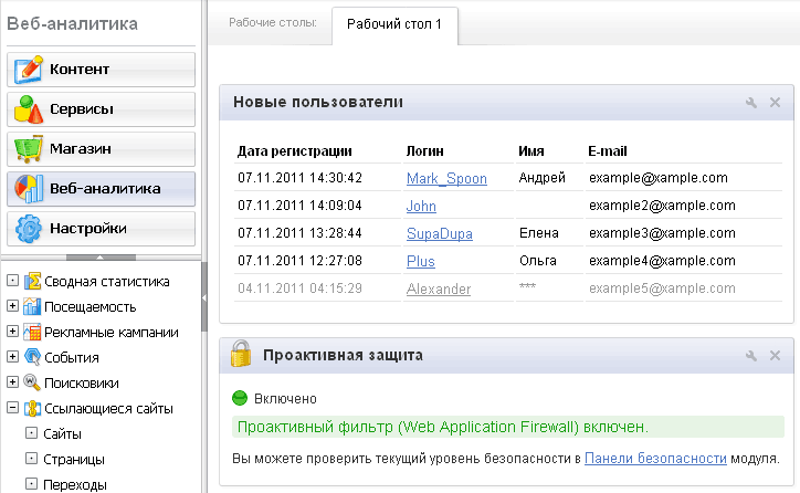 Гаджет "Новые пользователи"