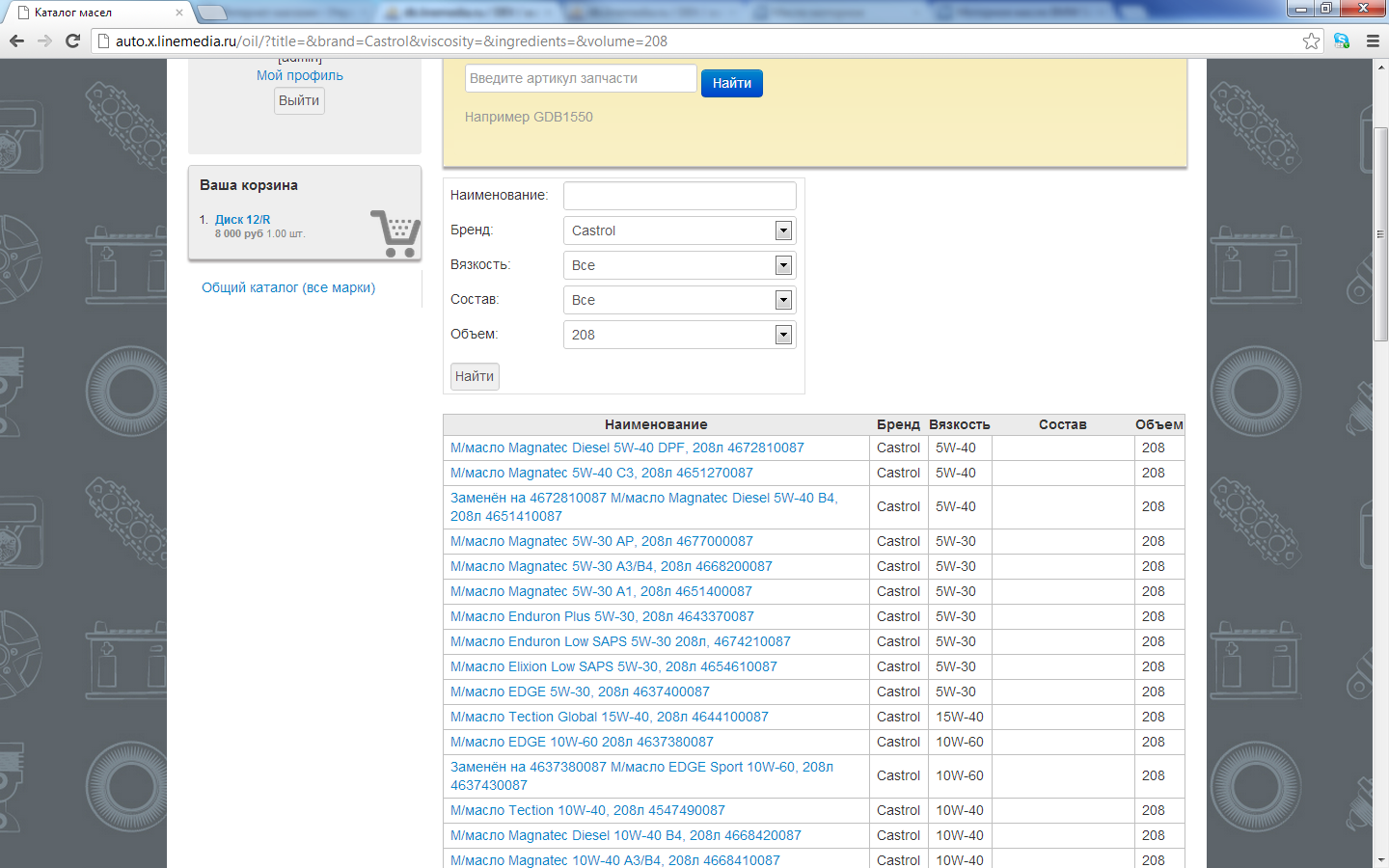 Каталог масел