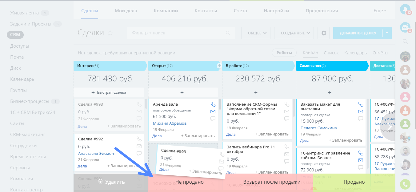 Причина провала в сделках и лидах